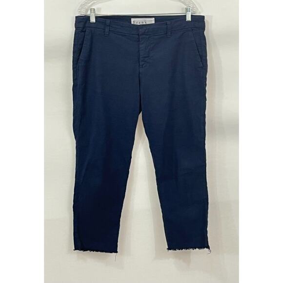 FRANK & EILEEN Sz 10 Navy Blue Wicklow Performance Linen Blend Crop Pants - Picture 2 of 8